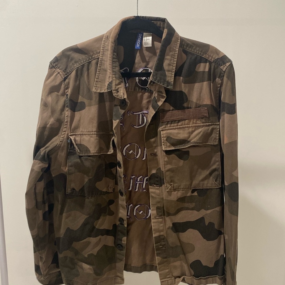 Camo flannel, with the purple engraving